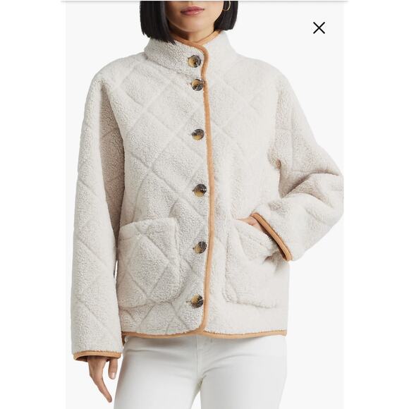 NWT Ralph Lauren Faux Shearling Suede Jacket Button Down Cream Womens Small - Picture 1 of 11
